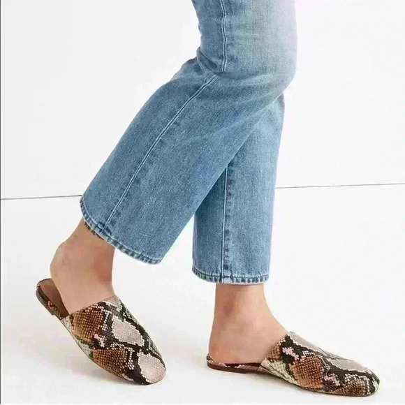 ๐ 6/$60 Madewell Corey Leather Snakeskin Blush Pink Mules Multicolored Flats 6 - Picture 2 of 11